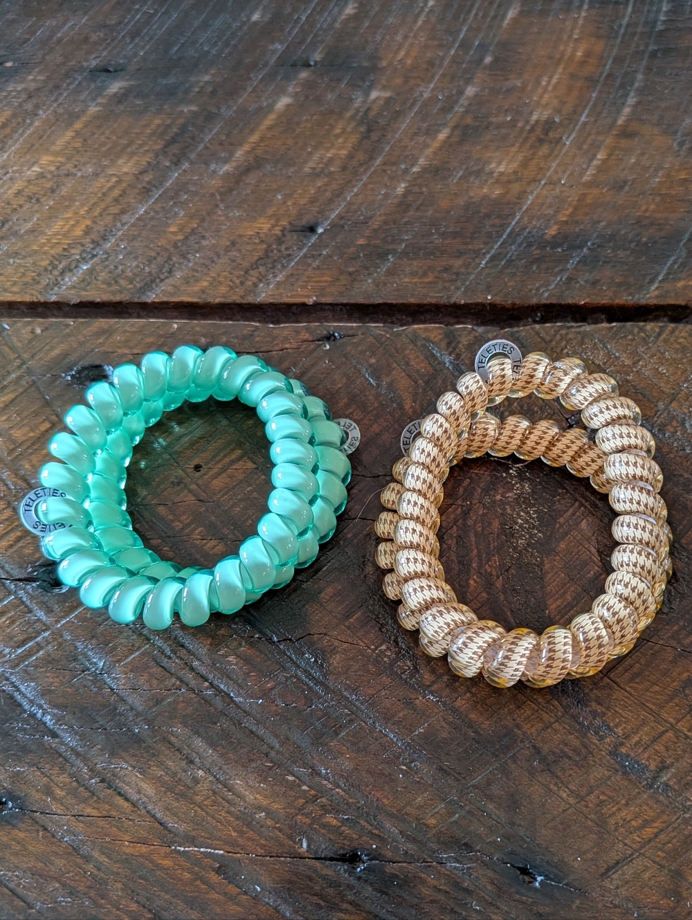 Teleties Large Coil Hair Ties Houndstooth Mint Green